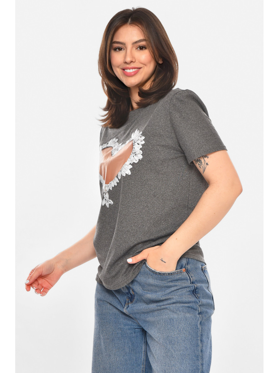 Футболка женская серого цвета с принтом 213464C