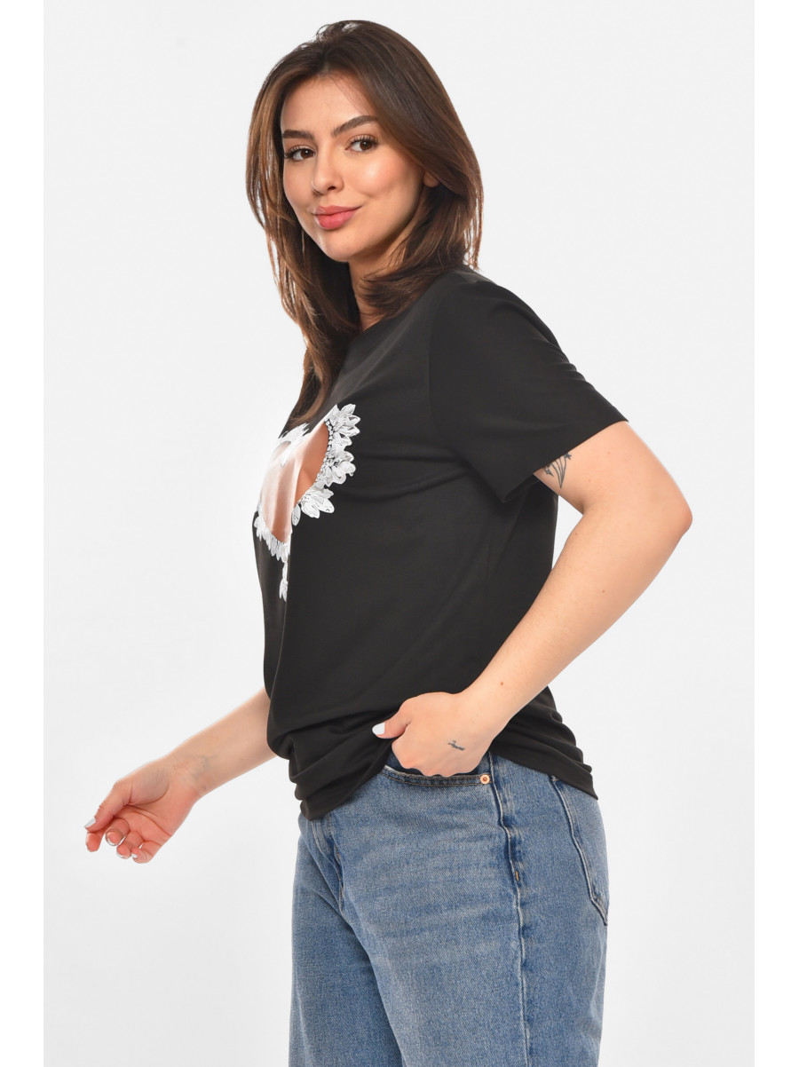 Футболка женская черного цвета с принтом 213467C