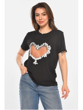 Футболка жіноча чорного кольору з принтом 213468C