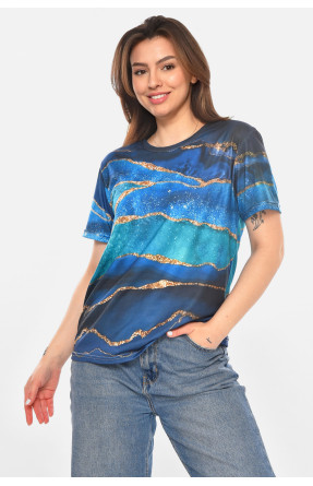 Футболка женская тёмно-синего цвета с принтом 213469C