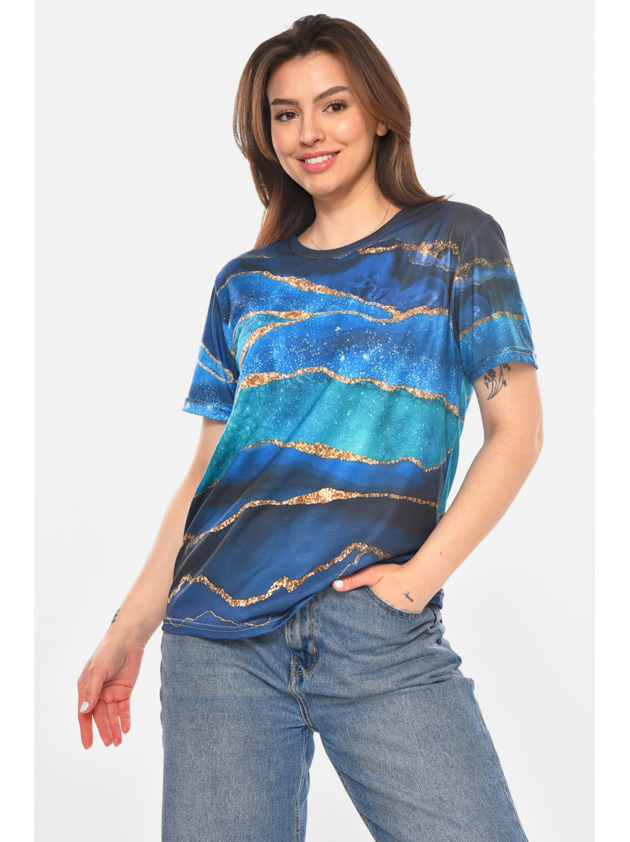 Футболка женская тёмно-синего цвета с принтом 213469C