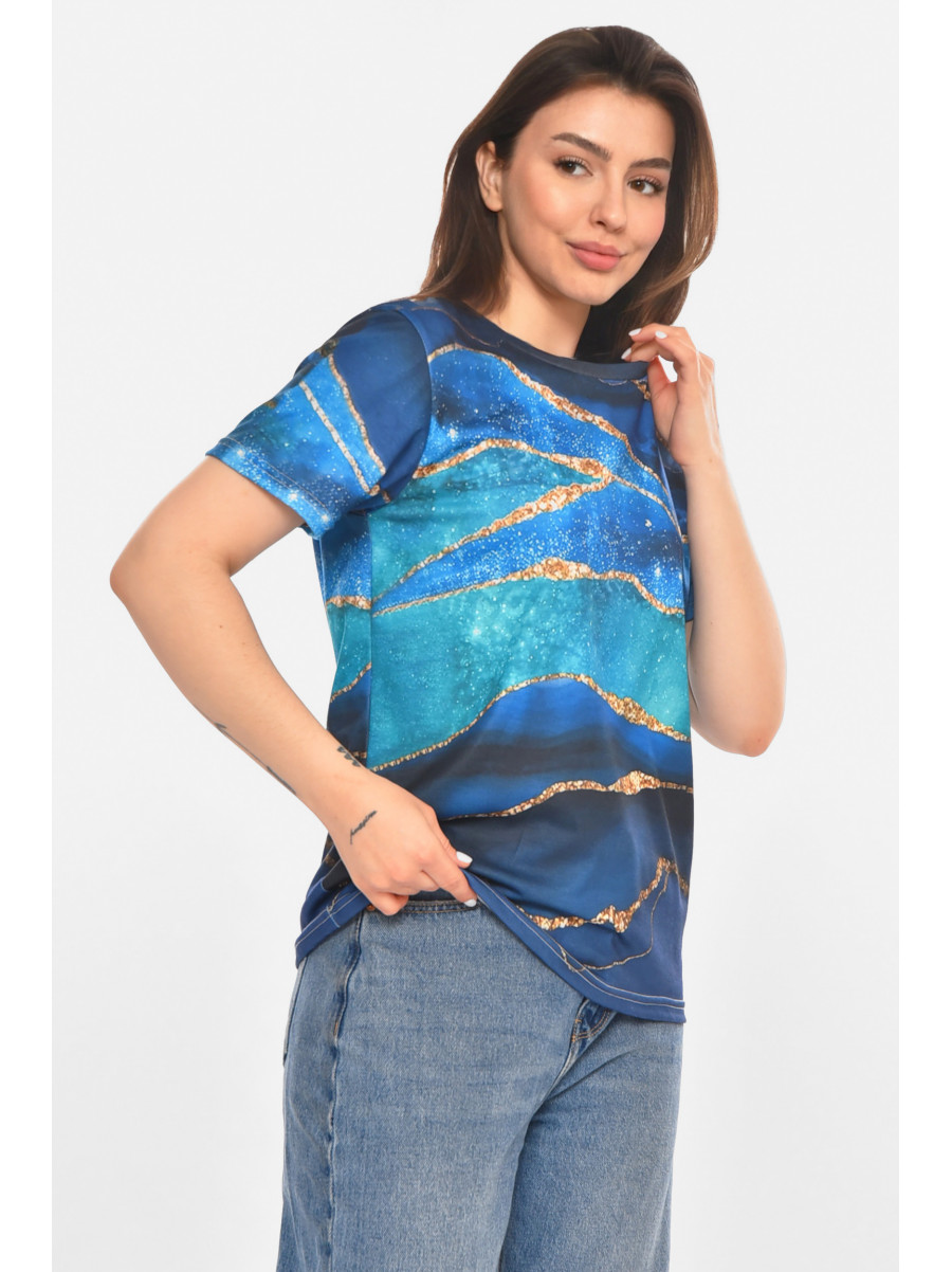 Футболка женская тёмно-синего цвета с принтом 213469C