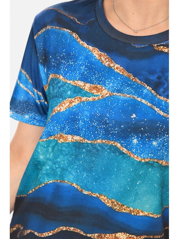 Футболка женская тёмно-синего цвета с принтом 213469C