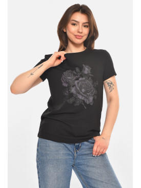 Футболка женская черного цвета с принтом 213471C