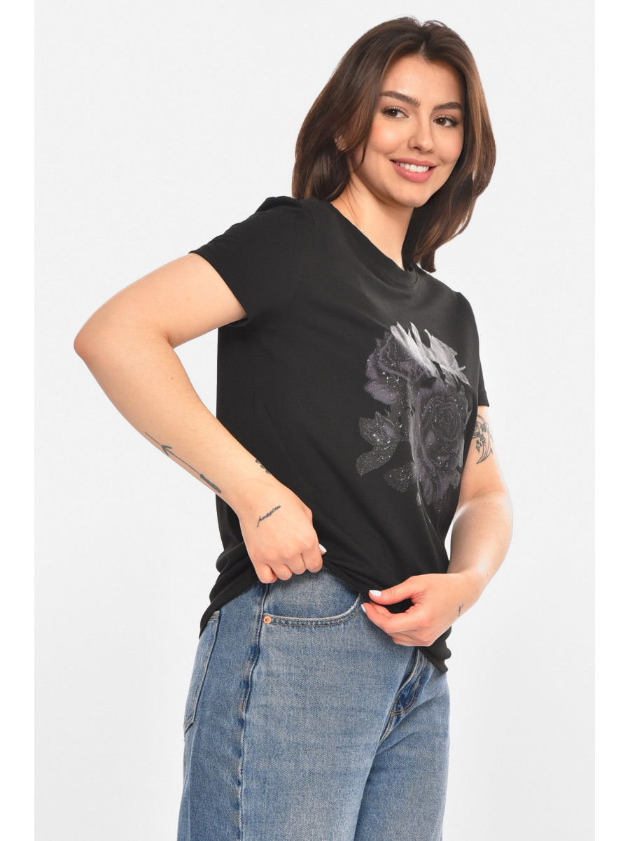 Футболка женская черного цвета с принтом 213471C