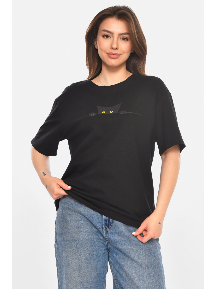 Футболка женская черного цвета с принтом 213474C