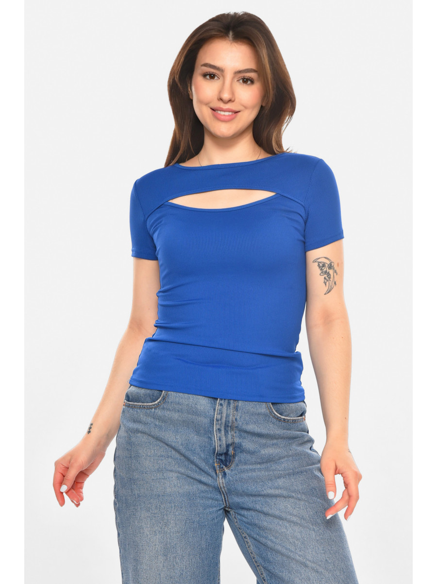 Футболка женская однотонная синего цвета 213476C