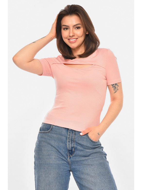 Футболка женская однотонная розового цвета 213477C