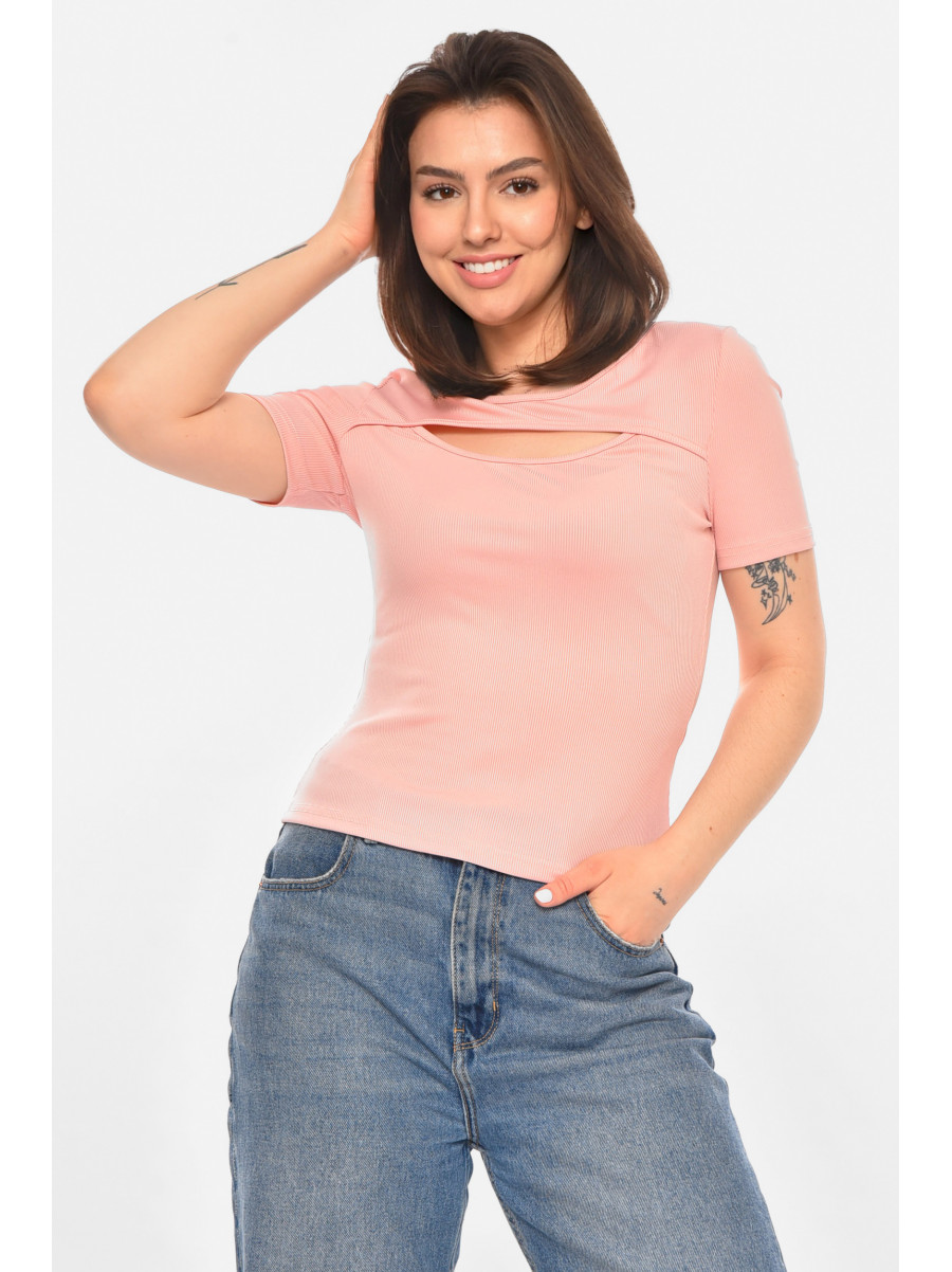 Футболка женская однотонная розового цвета 213477C