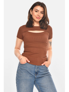 Футболка жіноча однотонна темно-коричневого кольору 213478C