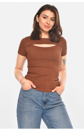 Футболка женская однотонная темно-коричневого цвета 213478C