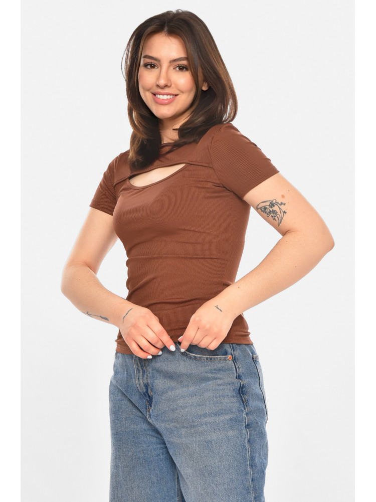 Футболка женская однотонная темно-коричневого цвета 213478C