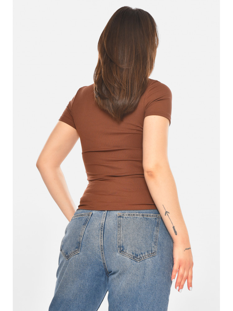 Футболка женская однотонная темно-коричневого цвета 213478C