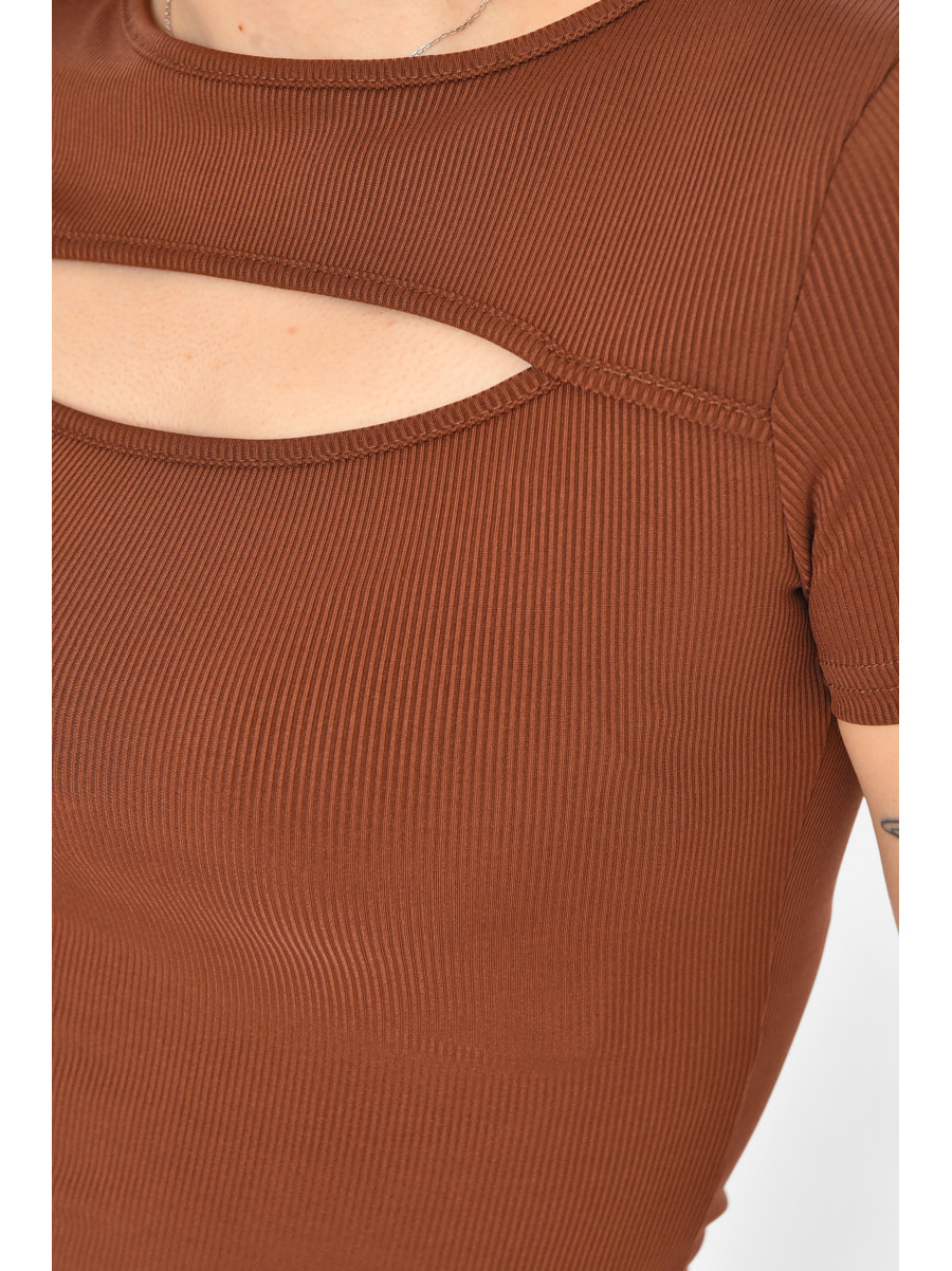 Футболка женская однотонная темно-коричневого цвета 213478C