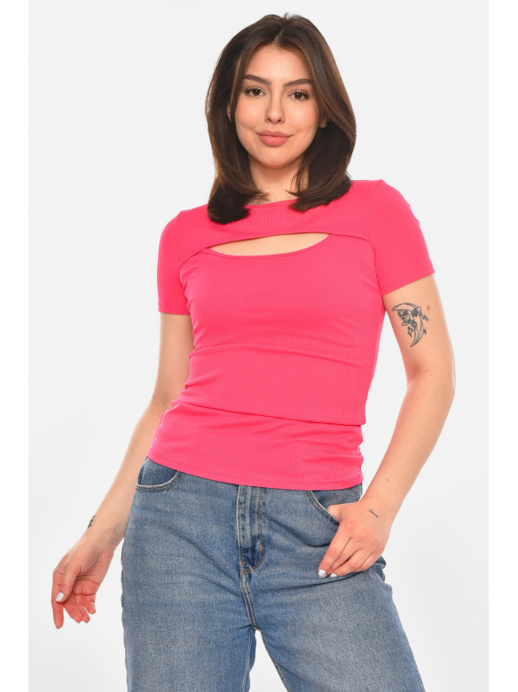 Футболка женская однотонная розового цвета 213479C