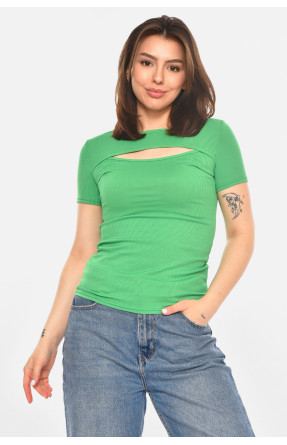 Футболка женская однотонная зеленого цвета 213480C