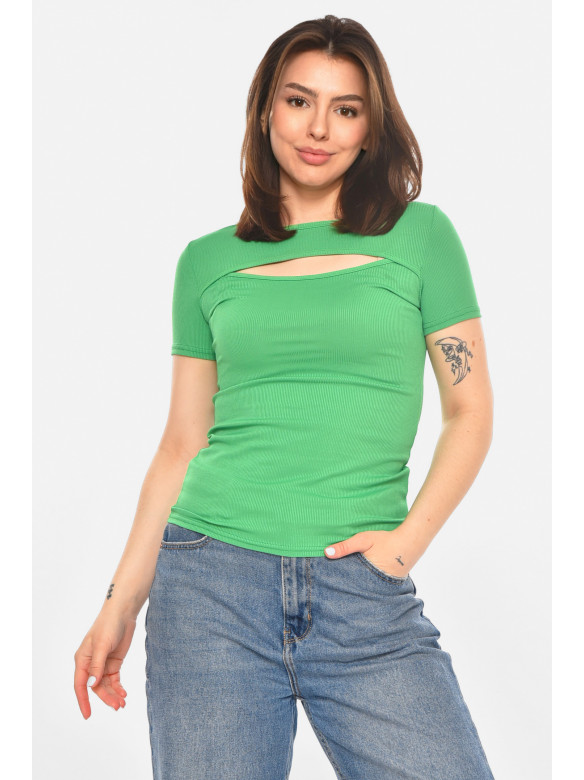 Футболка женская однотонная зеленого цвета 213480C