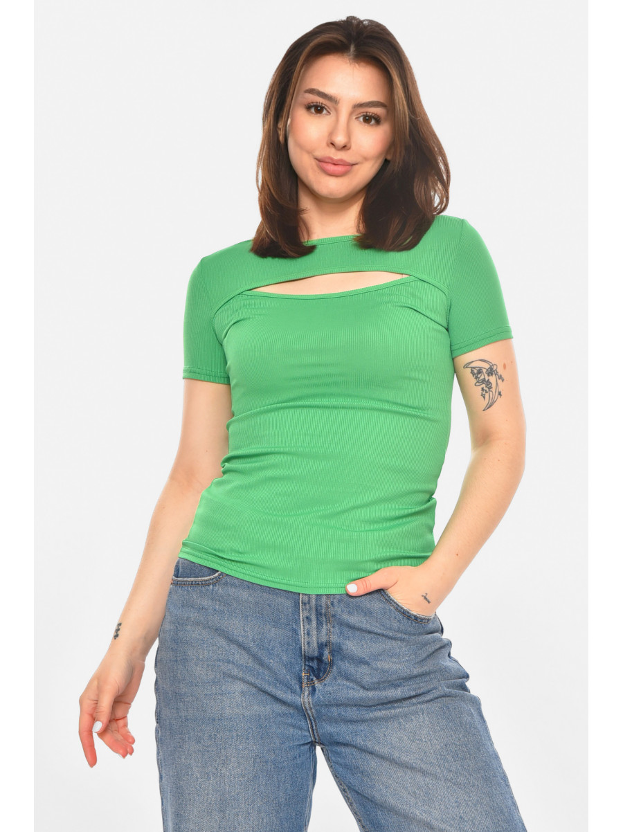 Футболка женская однотонная зеленого цвета 213480C