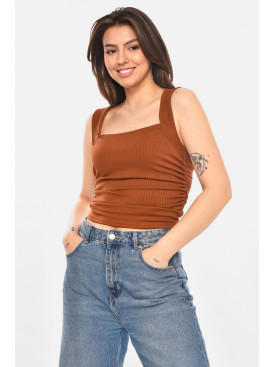 Майка жіноча однотонна темно-коричневого кольору 213481C