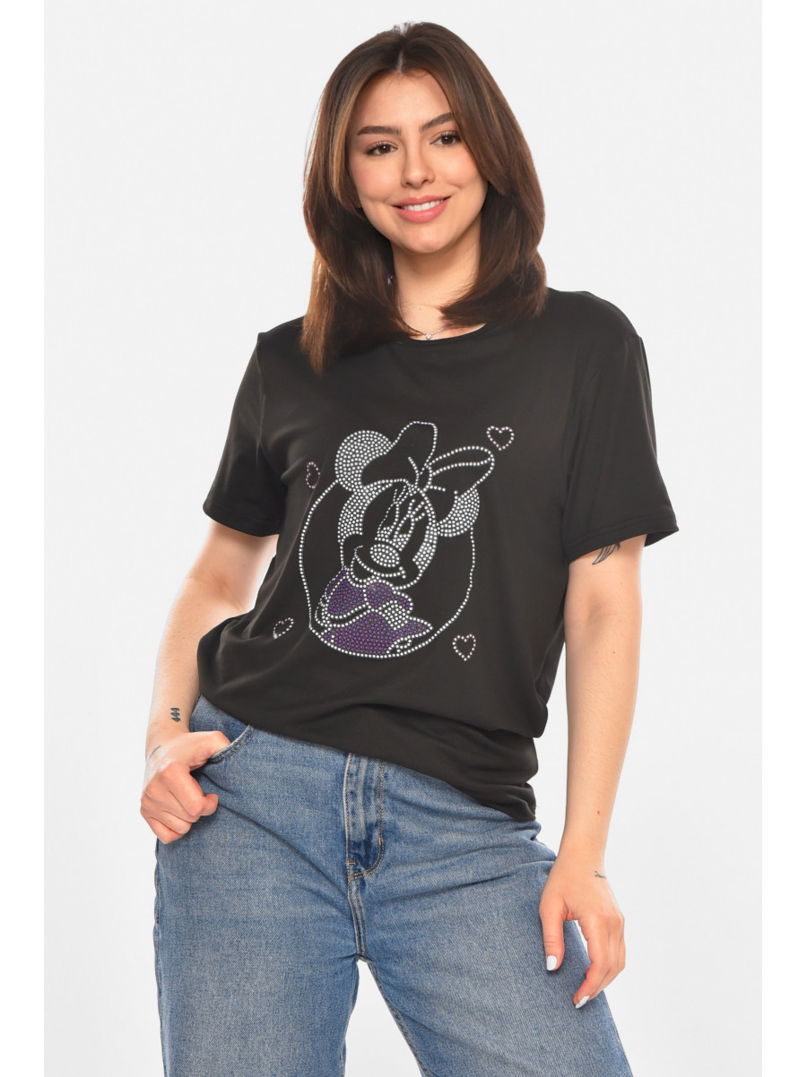 Футболка женская черного цвета с принтом 213483C