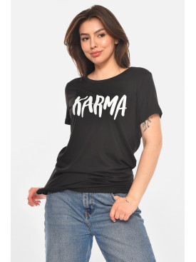 Футболка жіноча чорного кольору з принтом 213485C