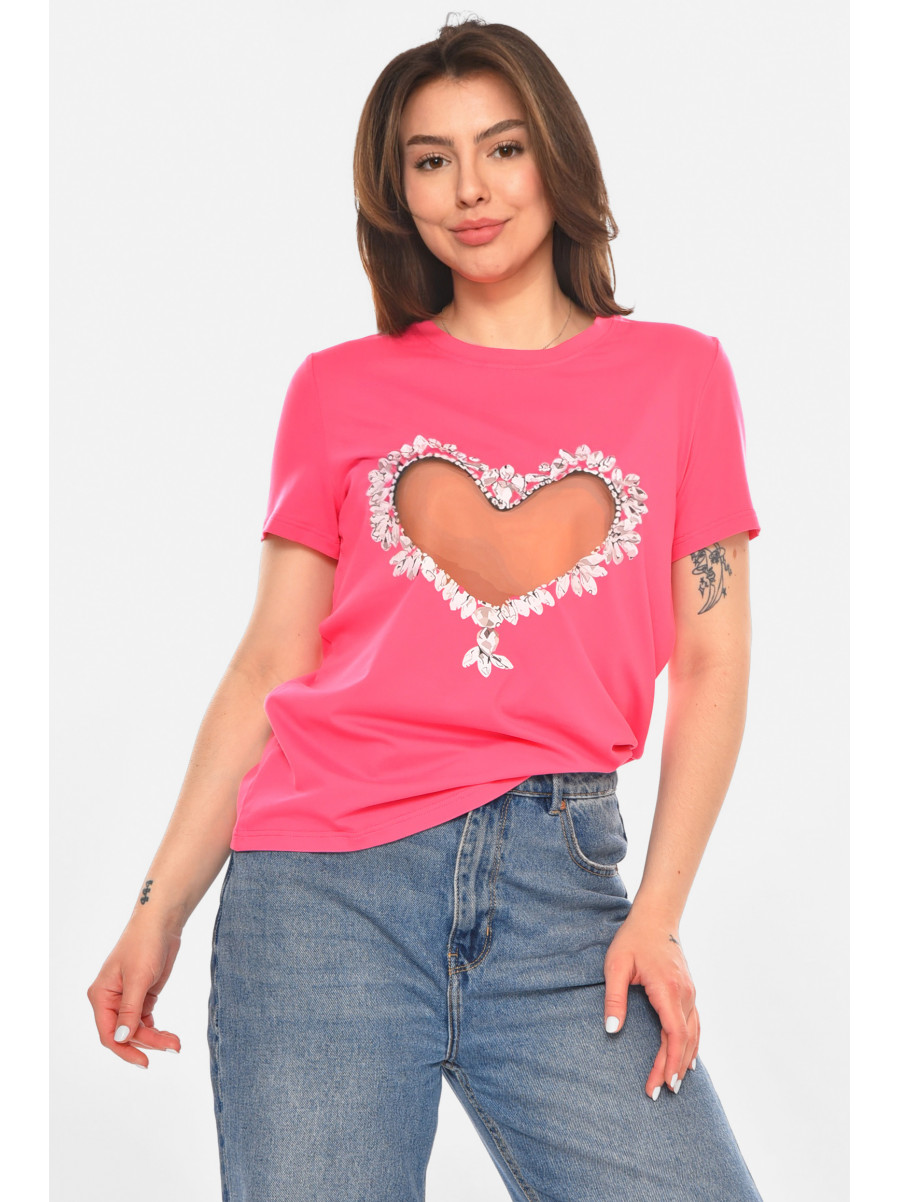 Футболка женская розового цвета с принтом 213486C