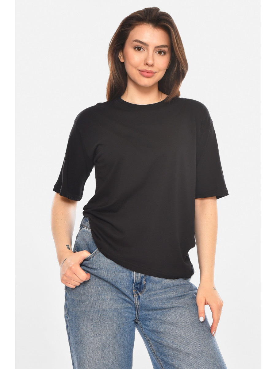 Футболка женская однотонная черного цвета 213488C
