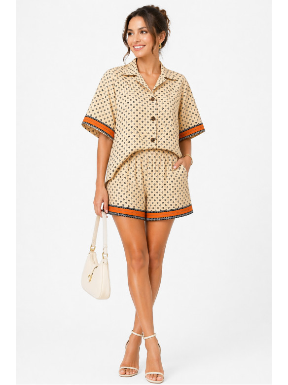 Костюм женский бежевого цвета с принтом 213497C