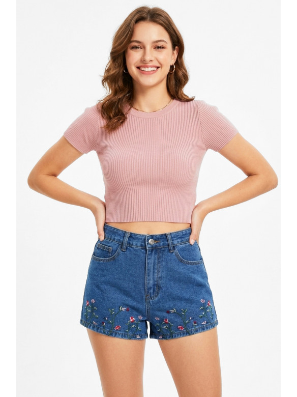 Шорты женские джинсовые синего цвета 213500C