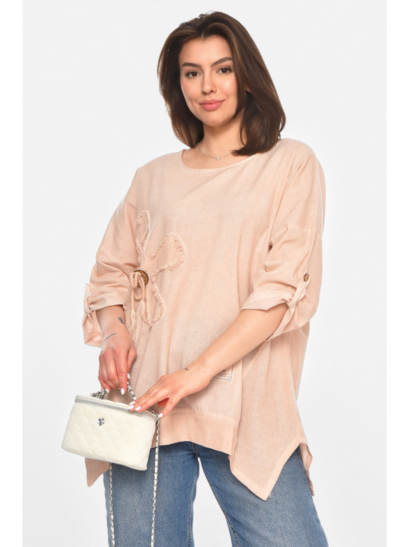 Блуза женская полубатальная бежевого цвета 213533C