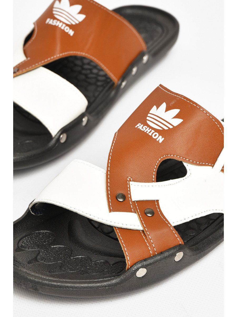 Шлепки мужские бело-коричневого цвета С2 213574C