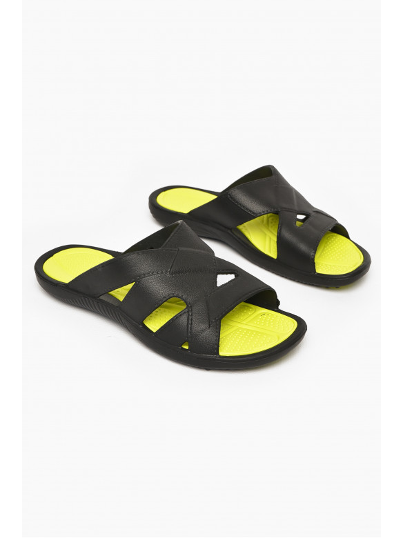 Шлепанцы мужские пена черно-салатового цвета СЛМ-07 213620C