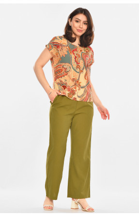 Костюм женский оливкового цвета с принтом 213635C