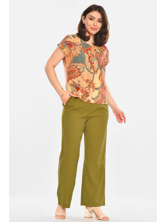 Костюм женский оливкового цвета с принтом 213635C