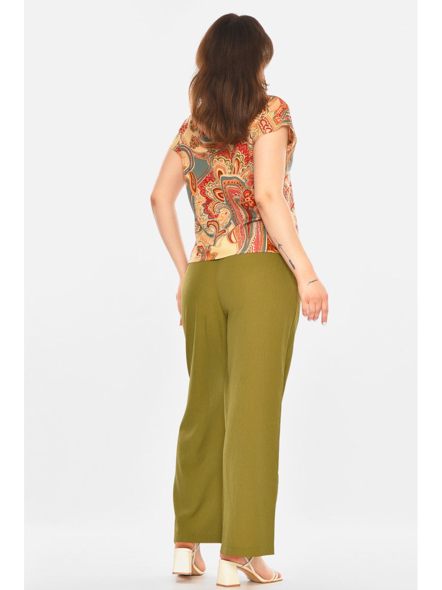Костюм женский оливкового цвета с принтом 213635C