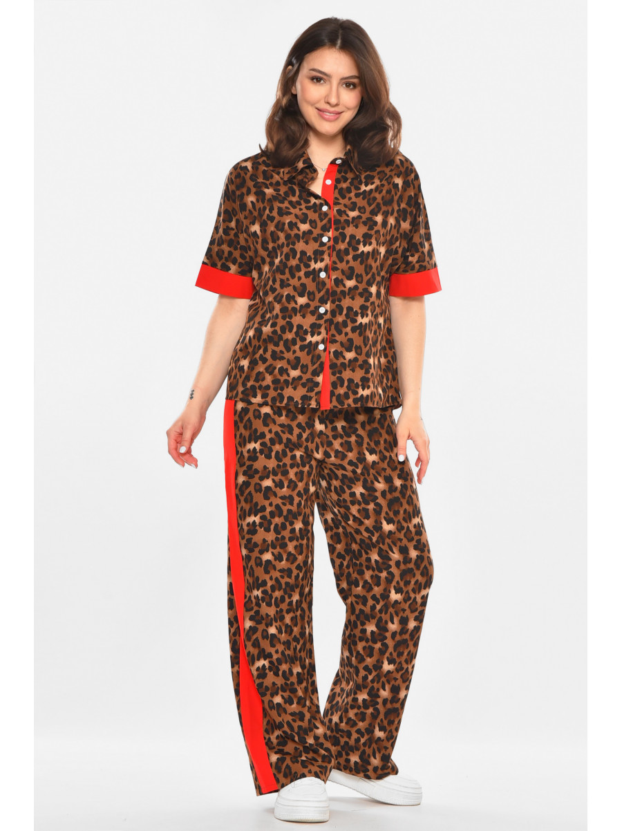 Костюм женский коричневого цвета с принтом 213637C