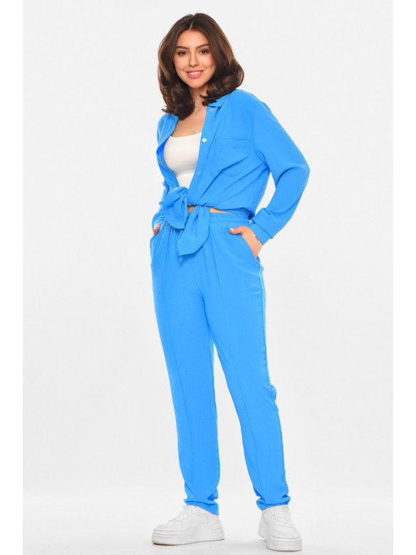 Костюм женский однотонный синего цвета 213638C