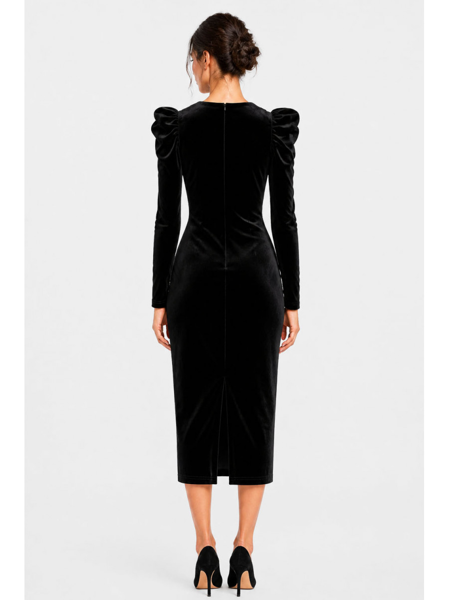 Платье женское однотонное черного цвета велюр 213644C