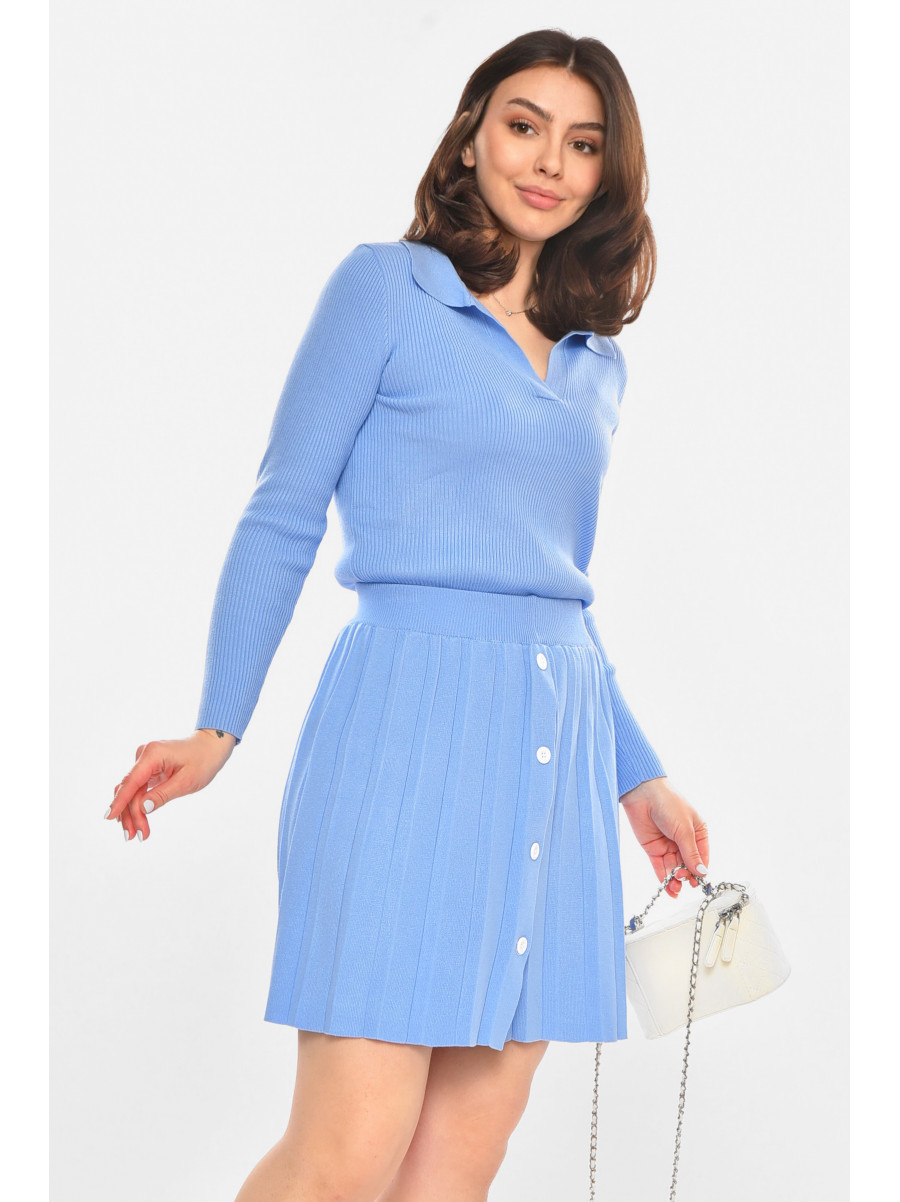 Костюм женский однотонный голубого цвета 213659C