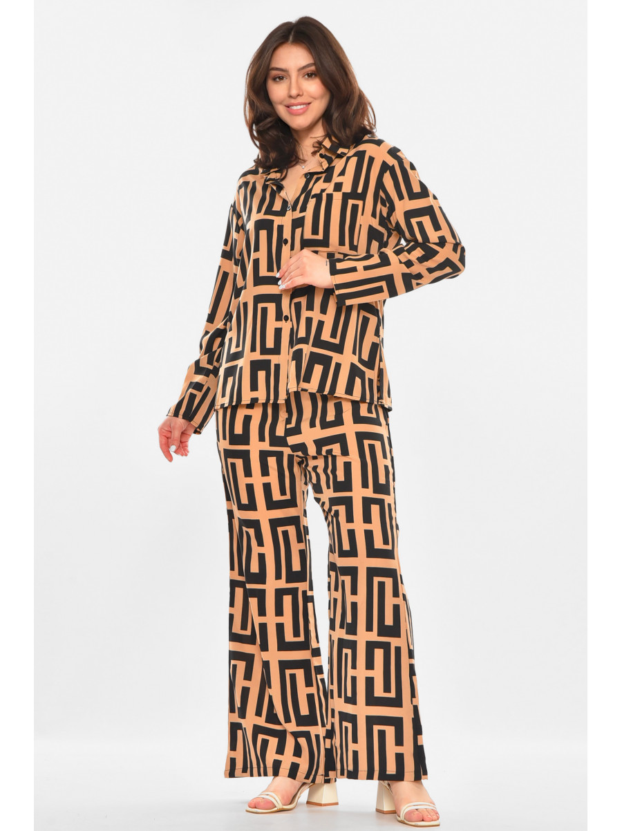 Костюм женский бежевого цвета с принтом 213661C