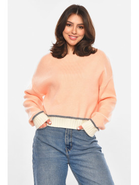 Свитер женский вязаный светло-розового цвета 213669C