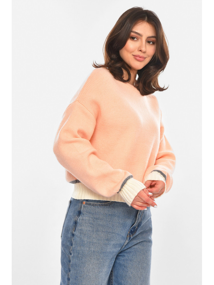 Свитер женский вязаный светло-розового цвета 213669C