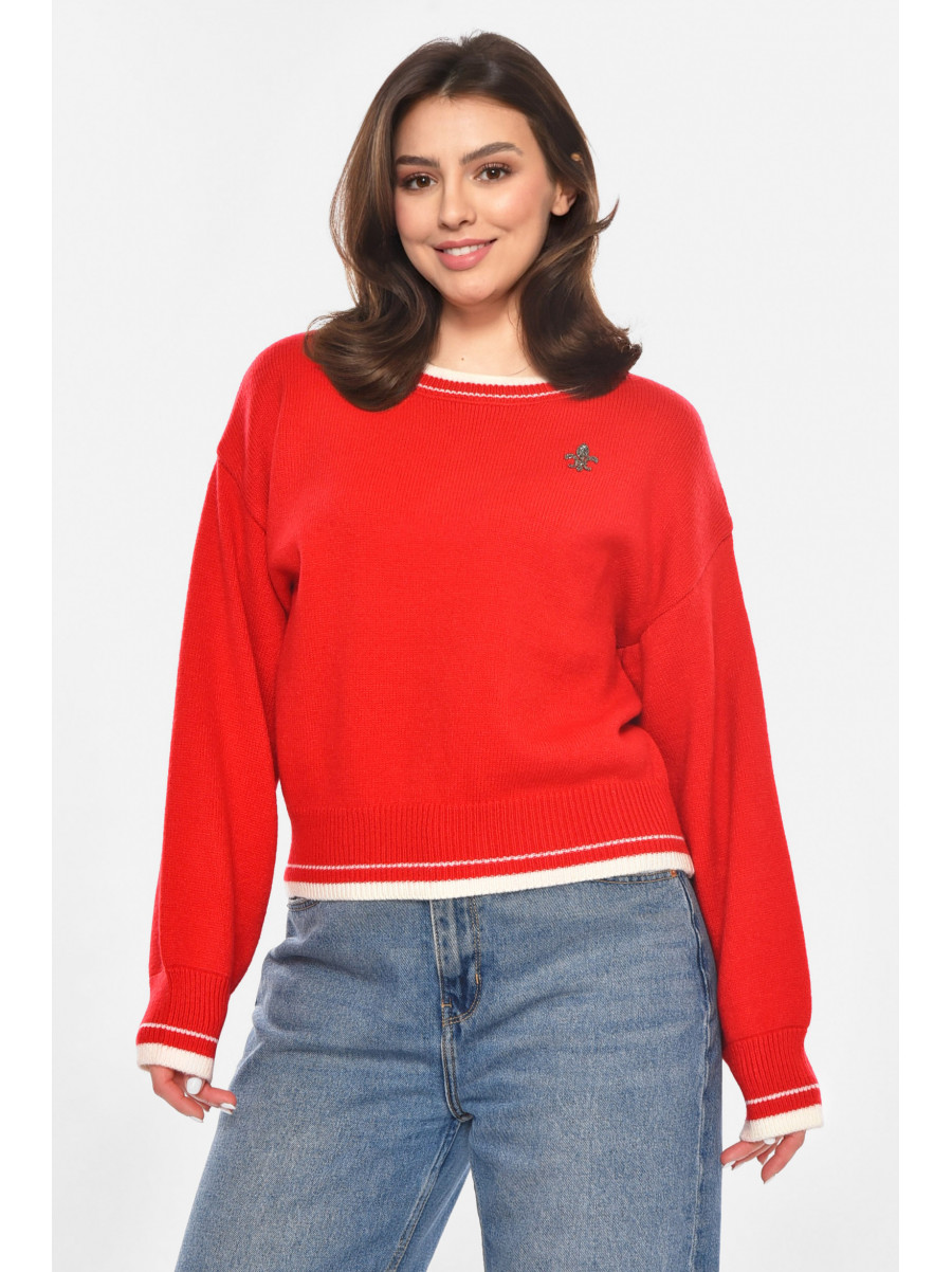 Свитер женский вязаный красного цвета 213673C