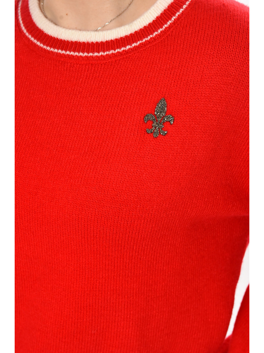 Свитер женский вязаный красного цвета 213673C