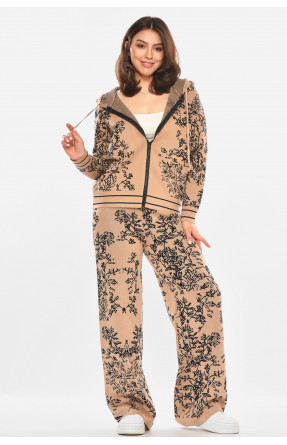 Костюм женский трикотажный бежевого цвета с принтом 213687C