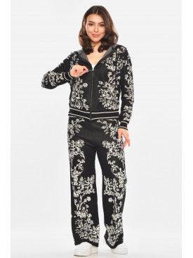 Костюм жіночий трикотажний чорного кольору з принтом 213688C