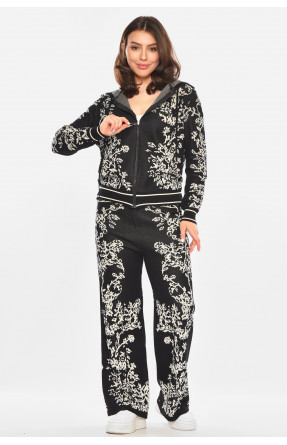 Костюм женский трикотажный черного цвета с принтом 213688C