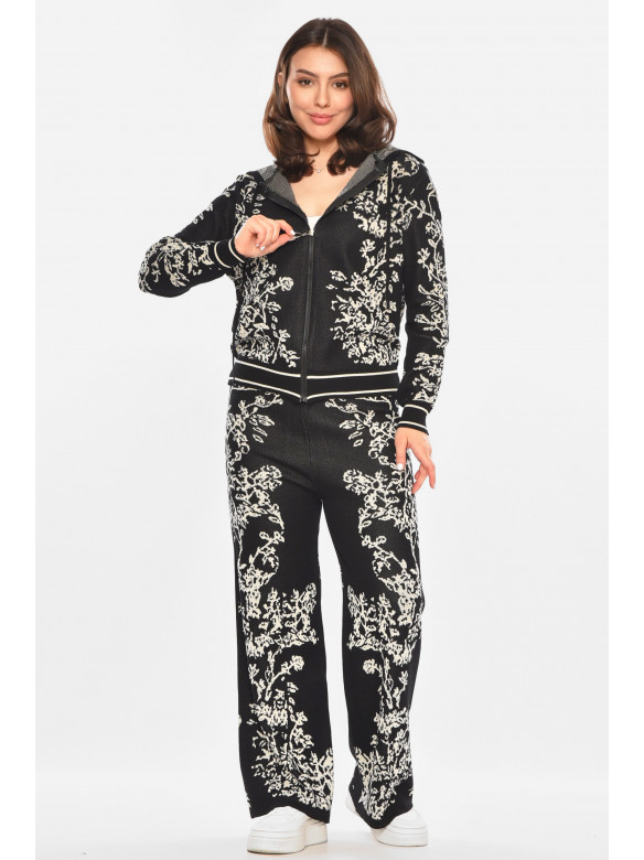 Костюм женский трикотажный черного цвета с принтом 213688C