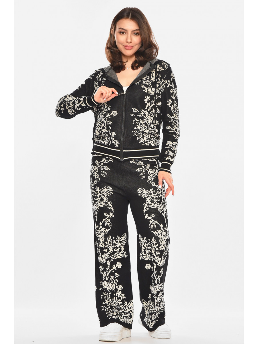 Костюм женский трикотажный черного цвета с принтом 213688C