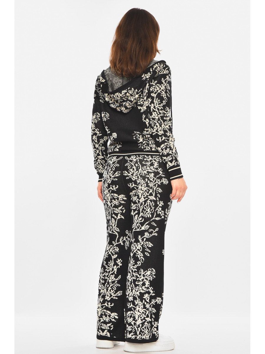 Костюм женский трикотажный черного цвета с принтом 213688C